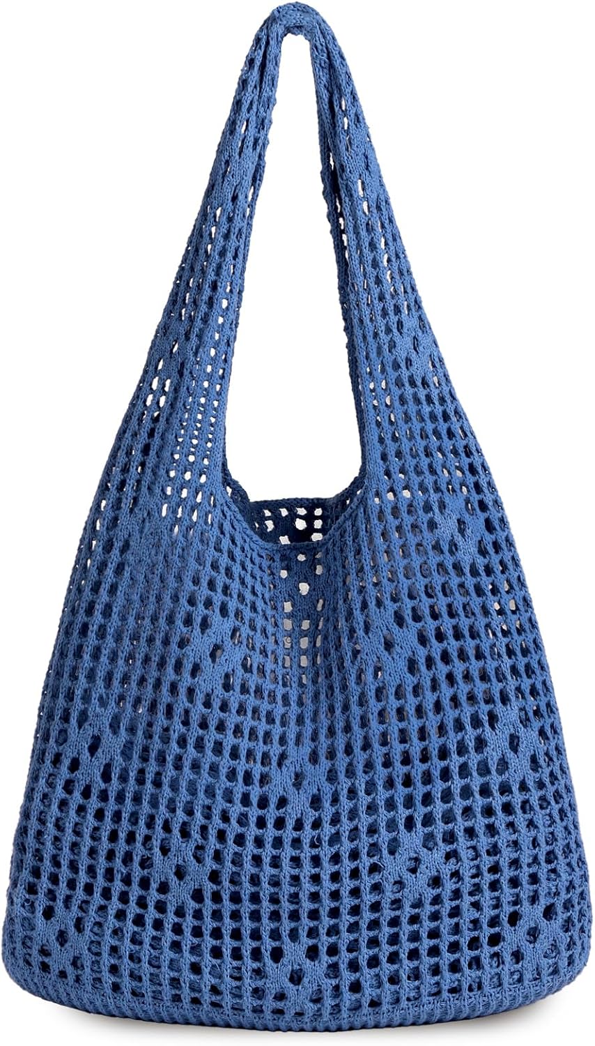 Crochet Tote Bag, Mesh Beach Bag Knit Summer Hobo Bag Vacation Boho Tote Bag for Women