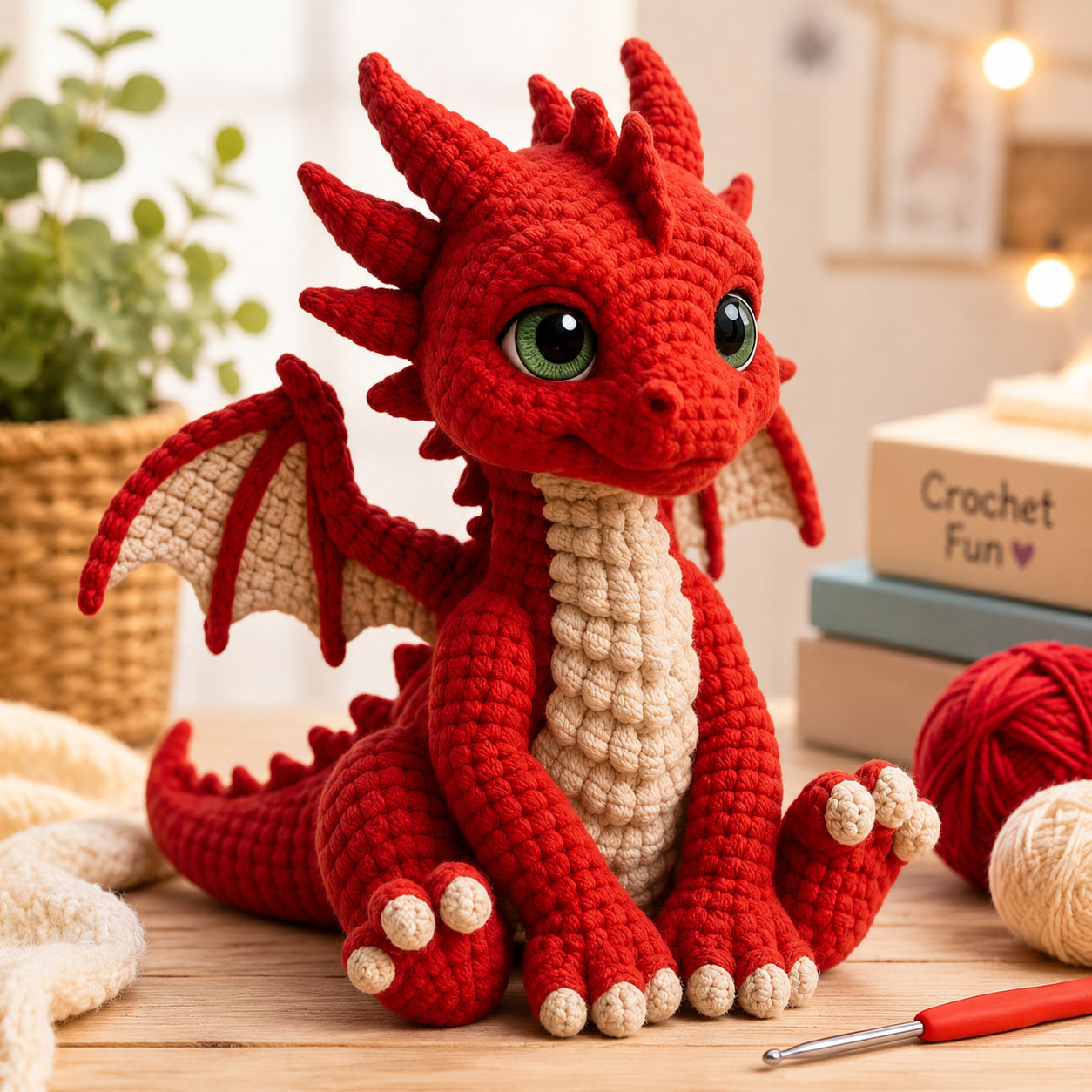 Crochet Kit for Beginners, DIY Cute Red Dragon Amigurumi Crochet Kit with Step-by-Step Instructions, Complete Starter Kit with Yarn, Hooks & Accessories for Adults Kids, Handmade Craft Gift