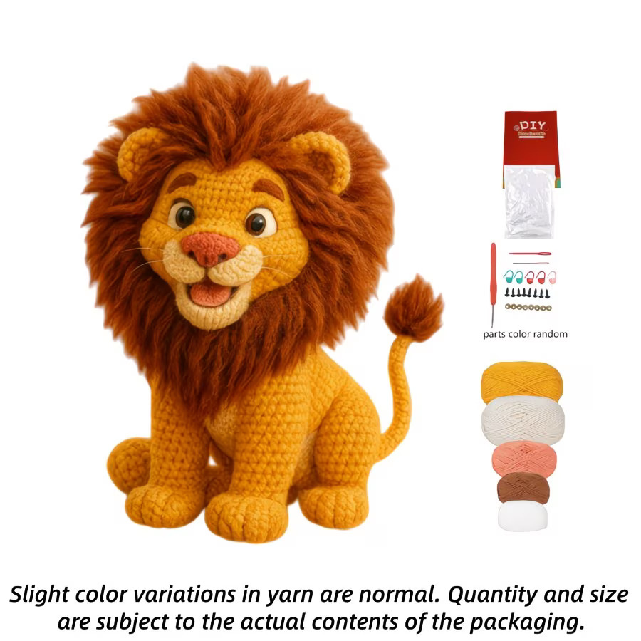 Lion Crochet Kit for Beginners – DIY Amigurumi Lion Set with Yarn, Hook & Step-by-Step Video Tutorial, Easy Knitting Kit for Handmade Craft Lovers