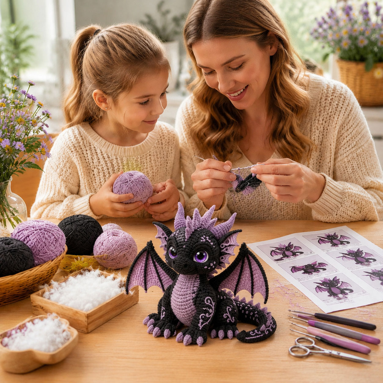 Crochet Kit for Beginners, DIY Purple Dragon Amigurumi Crochet Kit with Step-by-Step Instructions, Complete Starter Kit with Yarn, Hooks & Accessories for Adults Kids, Handmade Craft Gift