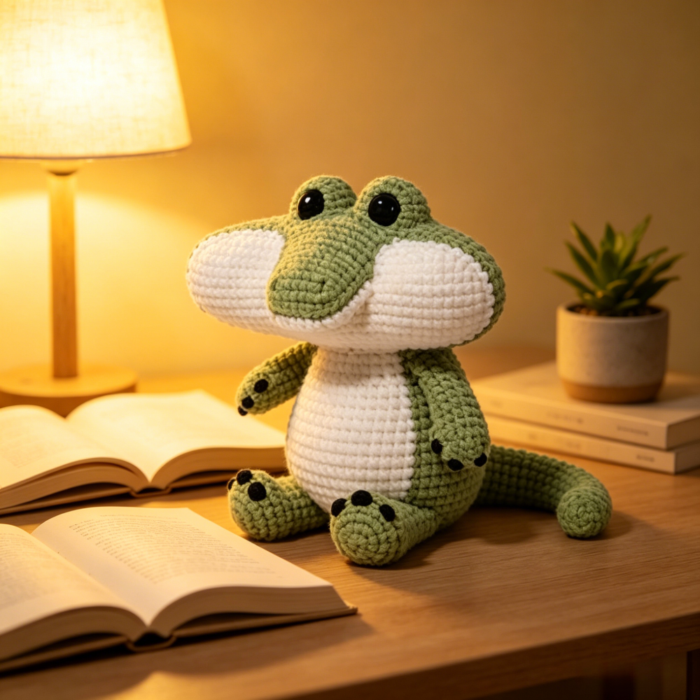 Beginner Friendly Crocodile Crochet Kit, Cute Plush Crocodile Amigurumi Crochet Starter Kit with Yarn, Hook, Needle & Accessories, Complete DIY Craft Set with Tutoria, Perfect Home Decor & Handmade Gift