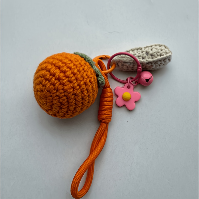 Gift for Her/Him Handmade Crocheted Persimmon Keychain, Cute Knitted Fruit Pendant, Persimmon Bag Charm, Creative Flower Key Chain