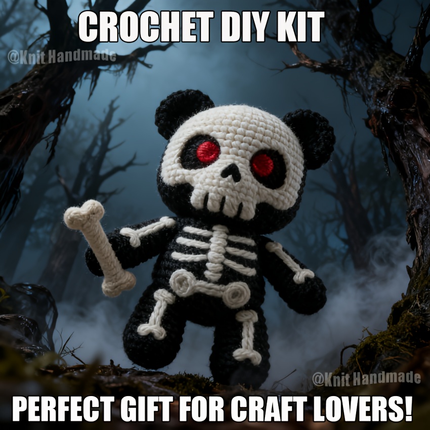 1pc Skull Bear DIY Crochet Kit - Extra 30% Soft Yarn + Tutorial Adult Handmade Car Ornament