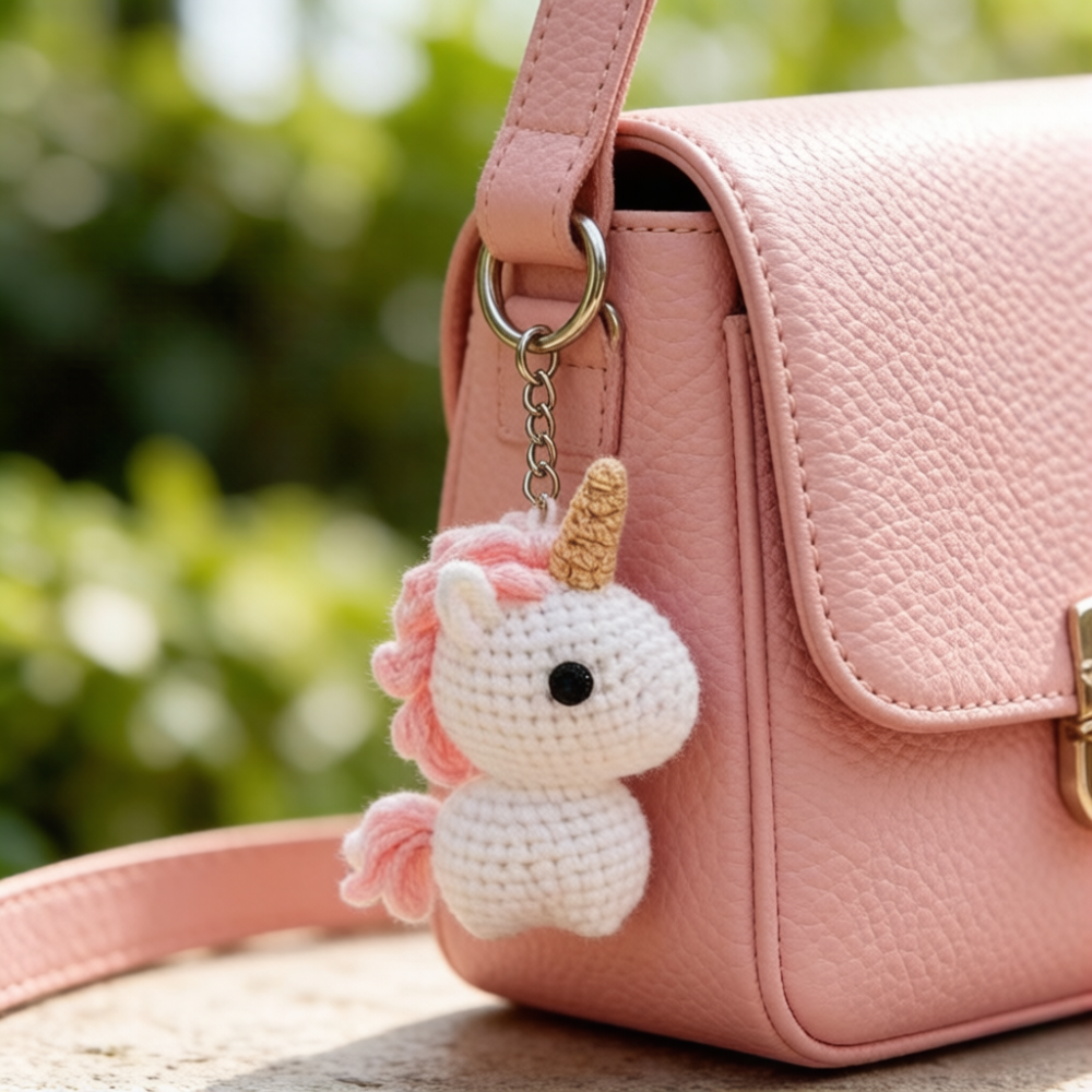 Beginner Friendly Unicorn Keychain Crochet Kit, Cute Mini Unicorn Amigurumi Crochet Starter Kit with Yarn, Hook, Needle & Accessories, Complete DIY Craft Set with Tutorial for Adults & Kids, Perfect Bag Charm & Handmade Gift