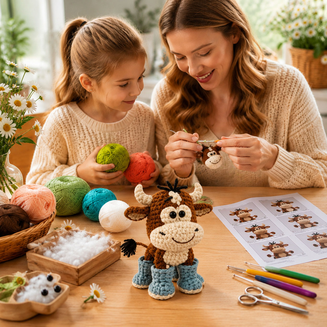 Crochet Kit for Beginners, DIY Cute Bull Amigurumi Crochet Kit with Step-by-Step Instructions, Complete Starter Kit with Yarn, Hooks & Accessories for Adults Kids, Handmade Craft Gift