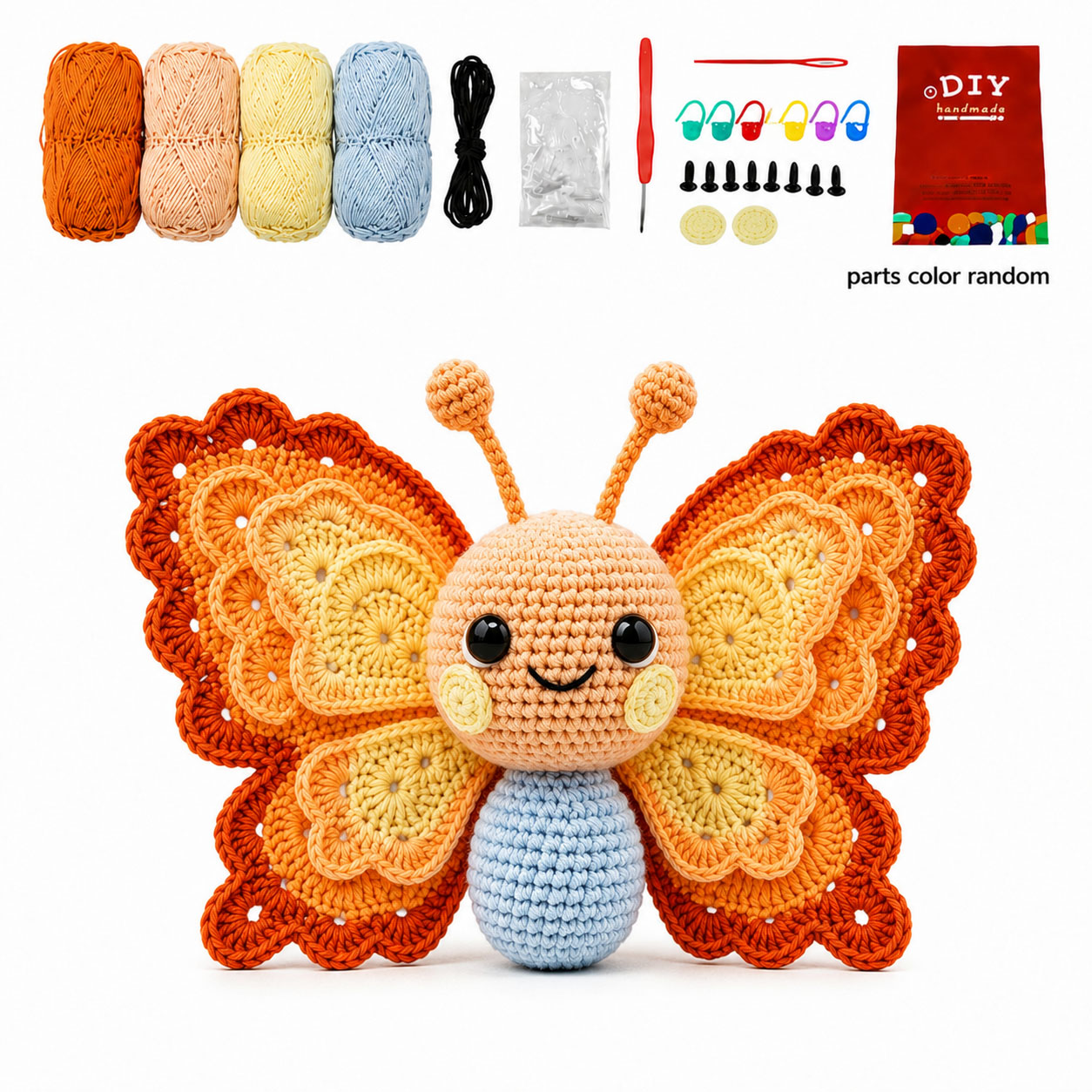 Crochet Kit for Beginners, DIY Cute Butterfly Amigurumi Crochet Kit with Step-by-Step Instructions, Complete Starter Kit with Yarn, Hooks & Accessories for Adults Kids, Handmade Craft Gift