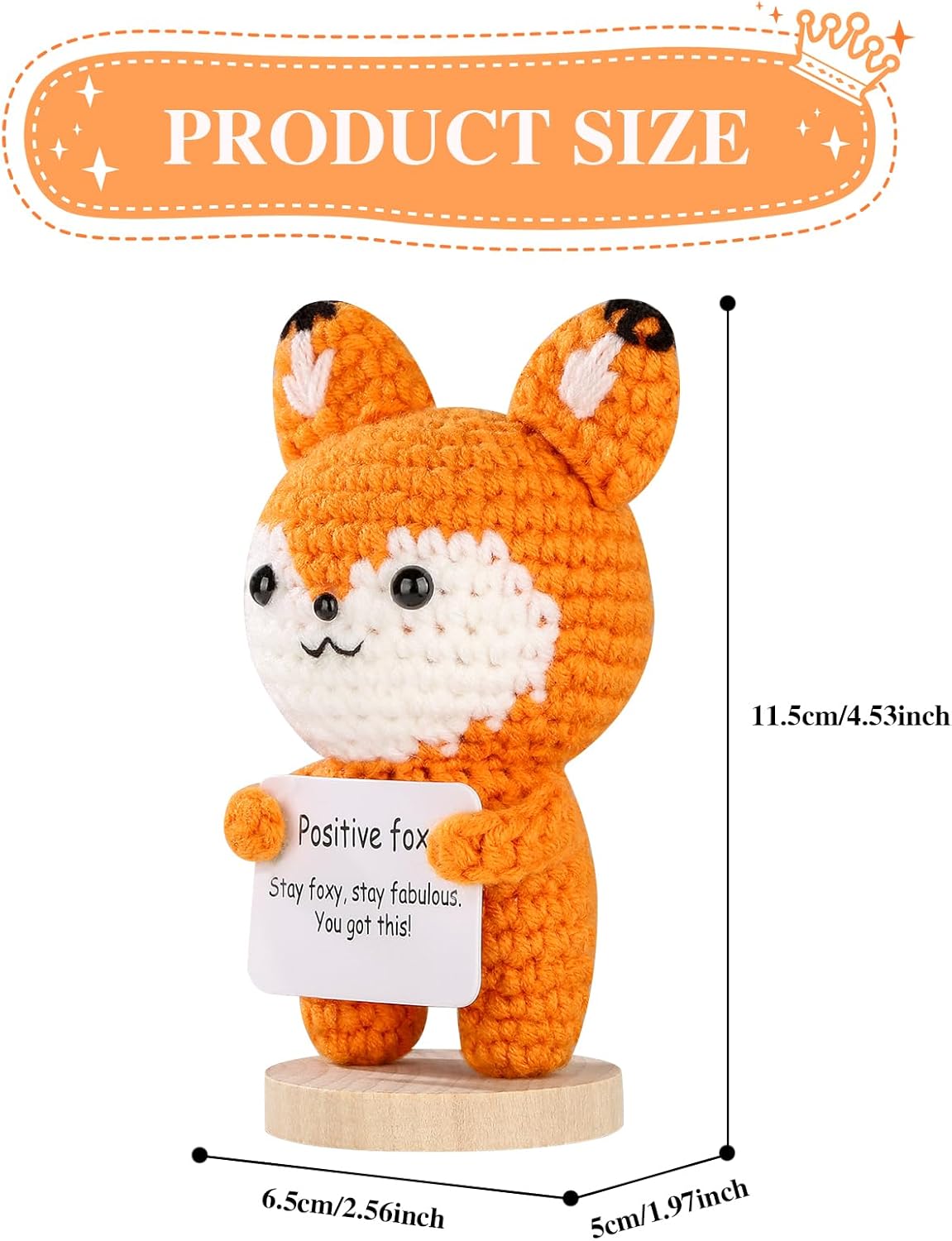 Positive Crochet Animals, Emotional Support Crochet Fox, Inspirational Crochet Gifts for Women, Teacher, Mother, Father, Friend