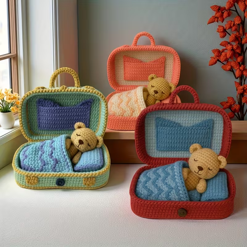 3 Different Color Teddy Bear Crochet Kits, Teddy Bear Crochet Sets in The Box, 1 Complete Crochet Box Teddy Bear with Step-By-Step Text Tutorial PDF File, Multiple Colors to Choose From, Including a Full Set of Crochet Tools