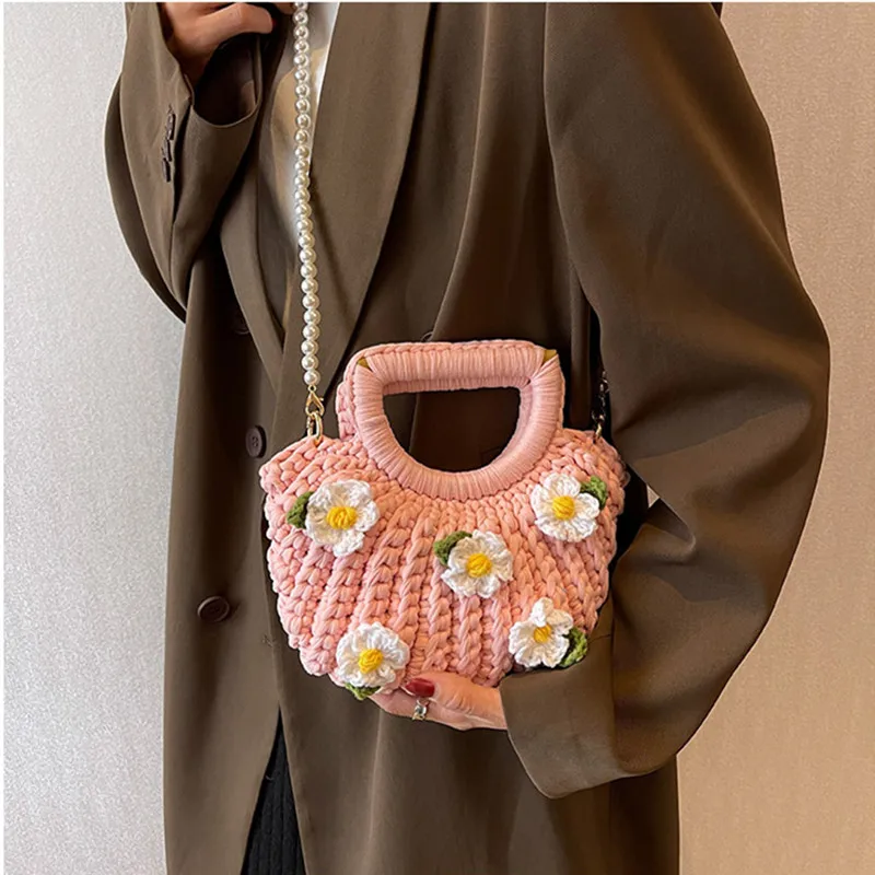 New Fashion Hand-woven Gardenia Shell Bag Women Party Handbags Casual Peal Chain Crossbody Shoulder Bag Travel Tote Bag