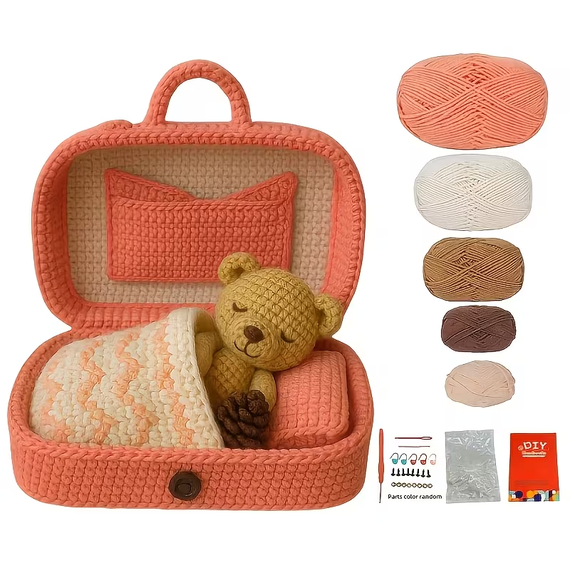 3 Different Color Teddy Bear Crochet Kits, Teddy Bear Crochet Sets in The Box, 1 Complete Crochet Box Teddy Bear with Step-By-Step Text Tutorial PDF File, Multiple Colors to Choose From, Including a Full Set of Crochet Tools
