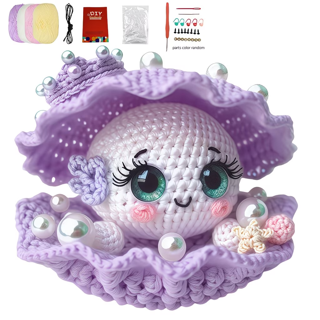 Shell Pearl Crochet Kit | Complete DIY Amigurumi Sea Shell Stuffed Animal Set with Yarn, Hook & Step-by-Step Guide | Perfect Gift for Crocheters