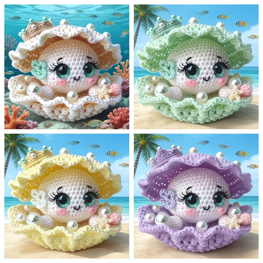 Shell Pearl Crochet Kit | Complete DIY Amigurumi Sea Shell Stuffed Animal Set with Yarn, Hook & Step-by-Step Guide | Perfect Gift for Crocheters