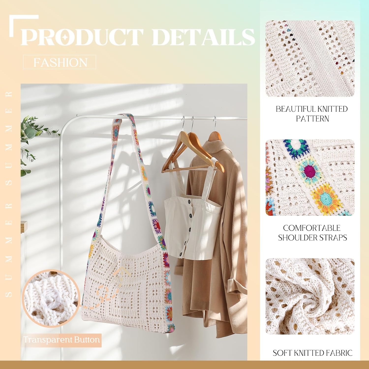 Crochet Beach Tote Bag Summer Vacation Hobo Tote Knit Bags for Women Mesh Woven Travel Crochet Purse Aesthetic Bag