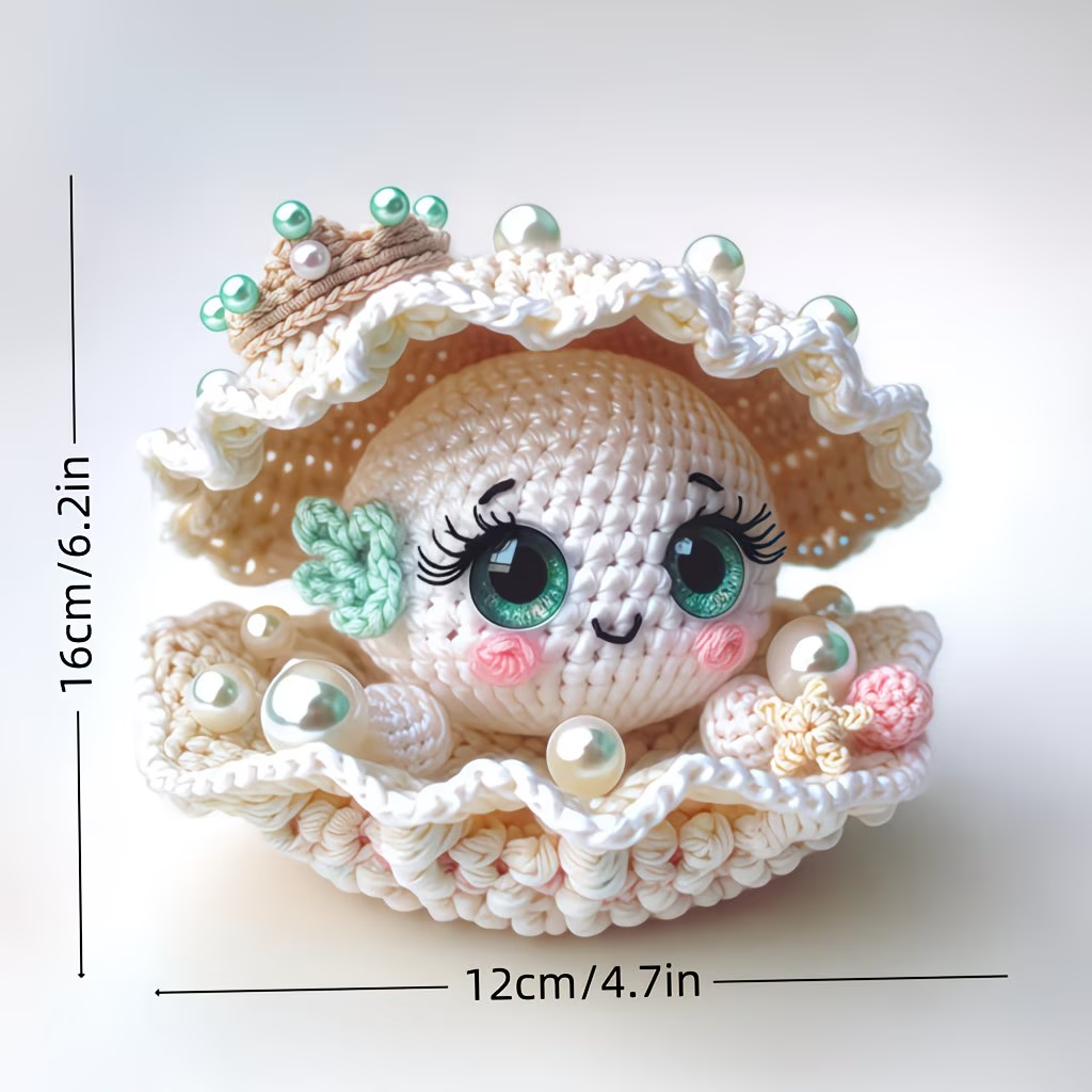 Shell Pearl Crochet Kit | Complete DIY Amigurumi Sea Shell Stuffed Animal Set with Yarn, Hook & Step-by-Step Guide | Perfect Gift for Crocheters