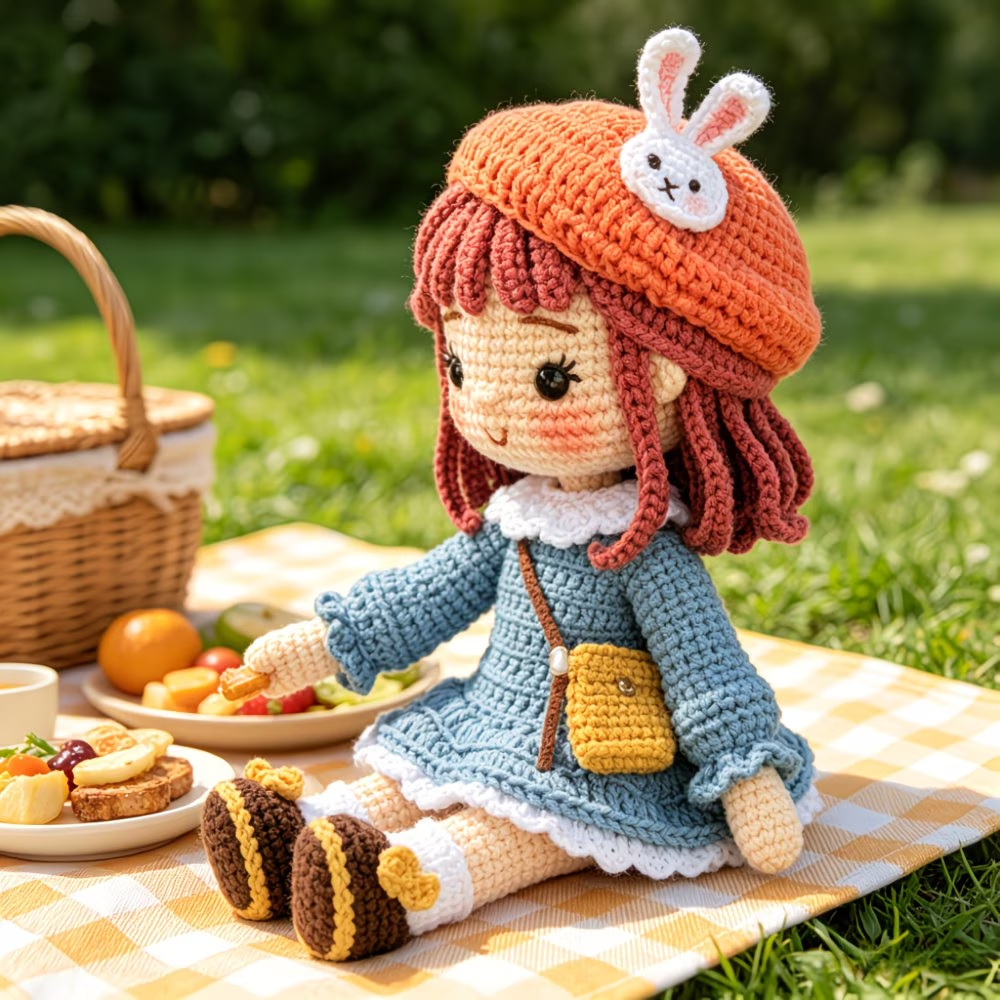 Bunny Beret Girl Crochet Kit for Beginners | DIY Amigurumi Stuffed Doll Set with Yarn, Hook & Step-by-Step Tutorial | Cute Handmade Gift for Craft Lovers
