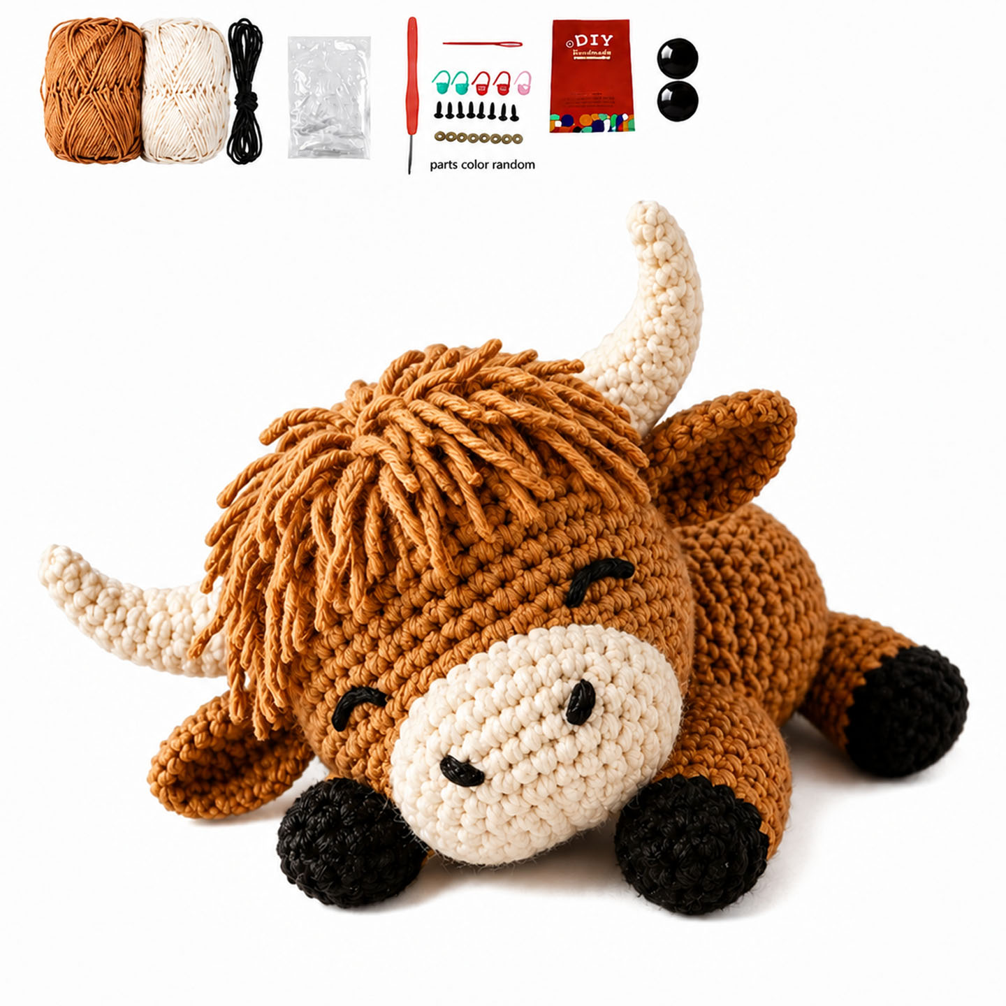 Crochet Kit for Beginners, DIY Highland Cattle Amigurumi Crochet Kit with Step-by-Step Instructions, Complete Starter Kit with Yarn, Hooks & Accessories for Adults Kids, Handmade Craft Gift