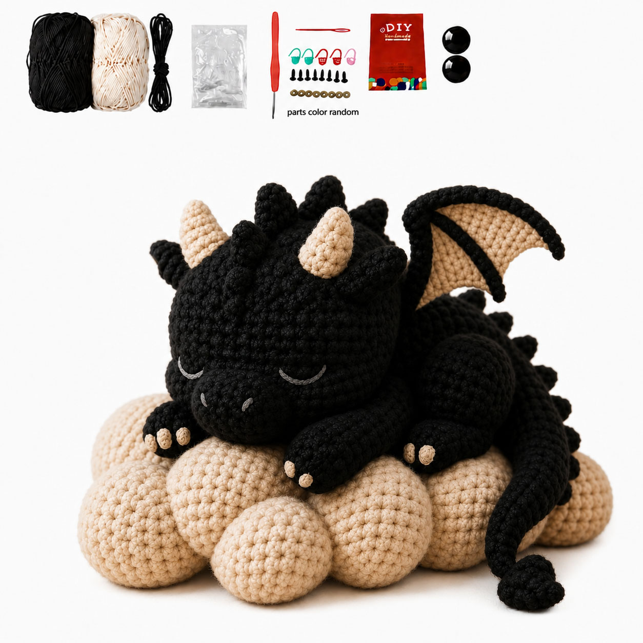 Crochet Kit for Beginners, DIY Black Dragon Amigurumi Crochet Kit with Step-by-Step Instructions, Complete Starter Kit with Yarn, Hooks & Accessories for Adults Kids, Handmade Craft Gift