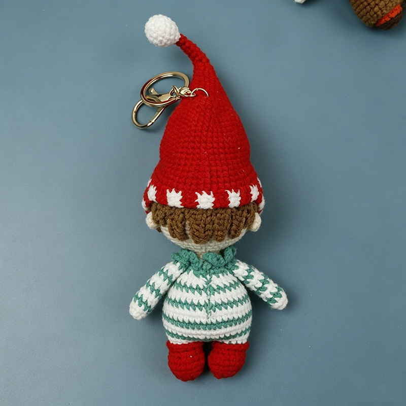 Handmade Crochet Elf Boy Keychain, Cute Knitted Gnome Doll Pendant, Christmas Holiday Decor Charm, Unique Handcrafted Gift for Kids Women Bag Backpack Keyring