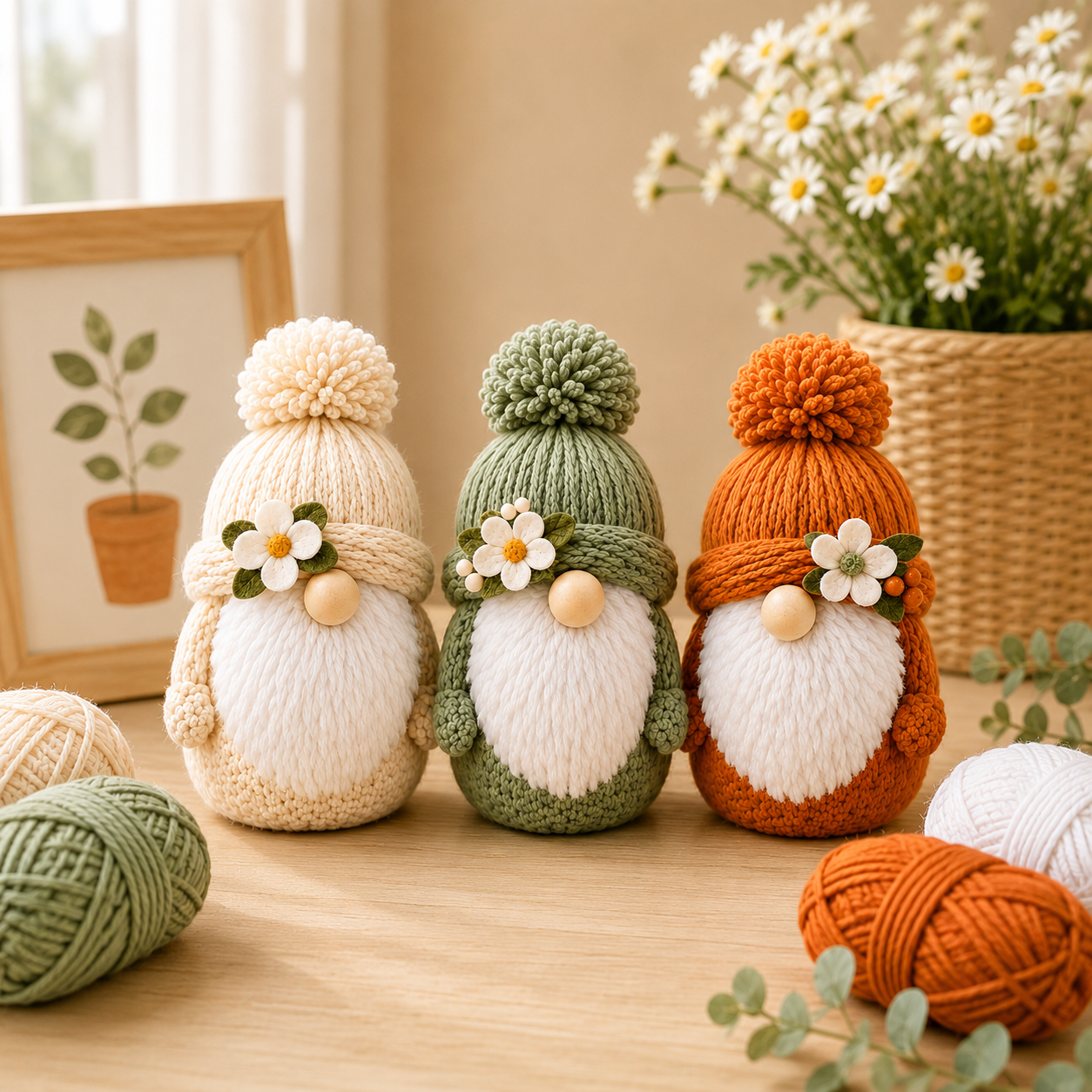 Spring Gnome Crochet Kit for Beginners, 3PCS Faceless Gnome Amigurumi DIY Crochet Kit with Yarn, Hooks & Step-by-Step Instructions, Complete Starter Craft Kit for Adults, Cute Handmade Decor Gift-Hookcrafted