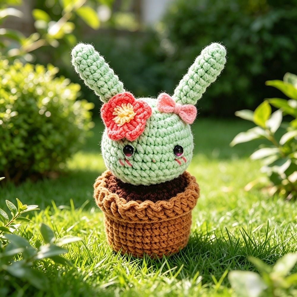 Bunny Ears Cactus Crochet Kit for Beginners | DIY Amigurumi Cactus Planter Set with Yarn, Hook & Step-by-Step Tutorial | Cute Handmade Gift for Plant Lovers