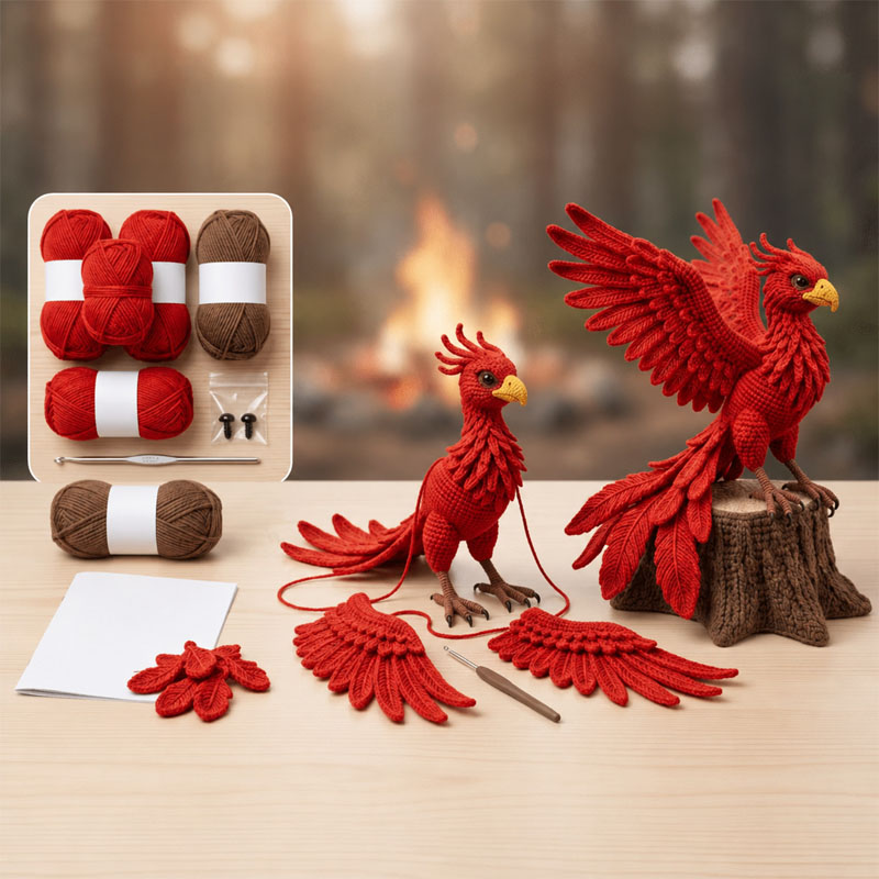 Crochet Kit for Beginners, DIY Phoenix Amigurumi Crochet Kit with Step-by-Step Instructions, Complete Starter Kit with Yarn, Hooks & Accessories for Adults Kids, Handmade Craft Gift