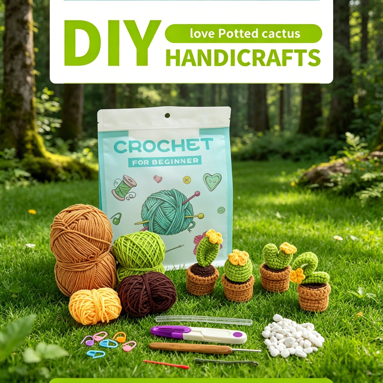 Succulent Crochet Kit for Beginners | DIY Crochet Plant Set with Yarn, Hook & Step-by-Step Video Tutorial | Cute Succulents Collection Hookcrafted