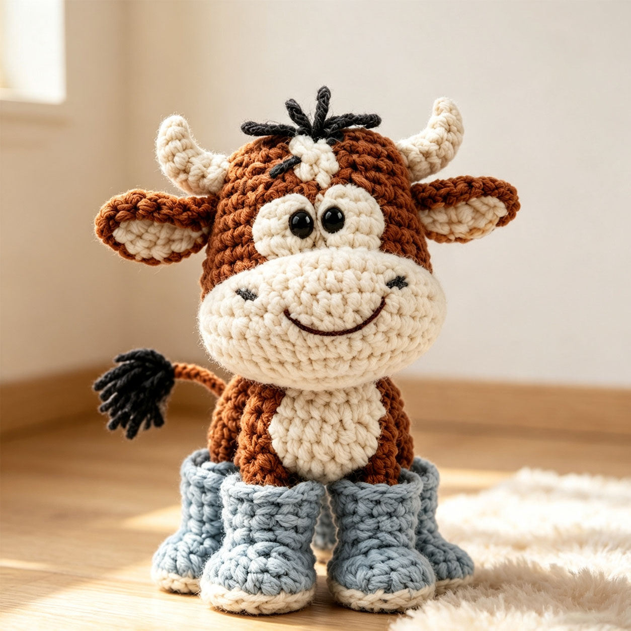 Crochet Kit for Beginners, DIY Cute Bull Amigurumi Crochet Kit with Step-by-Step Instructions, Complete Starter Kit with Yarn, Hooks & Accessories for Adults Kids, Handmade Craft Gift