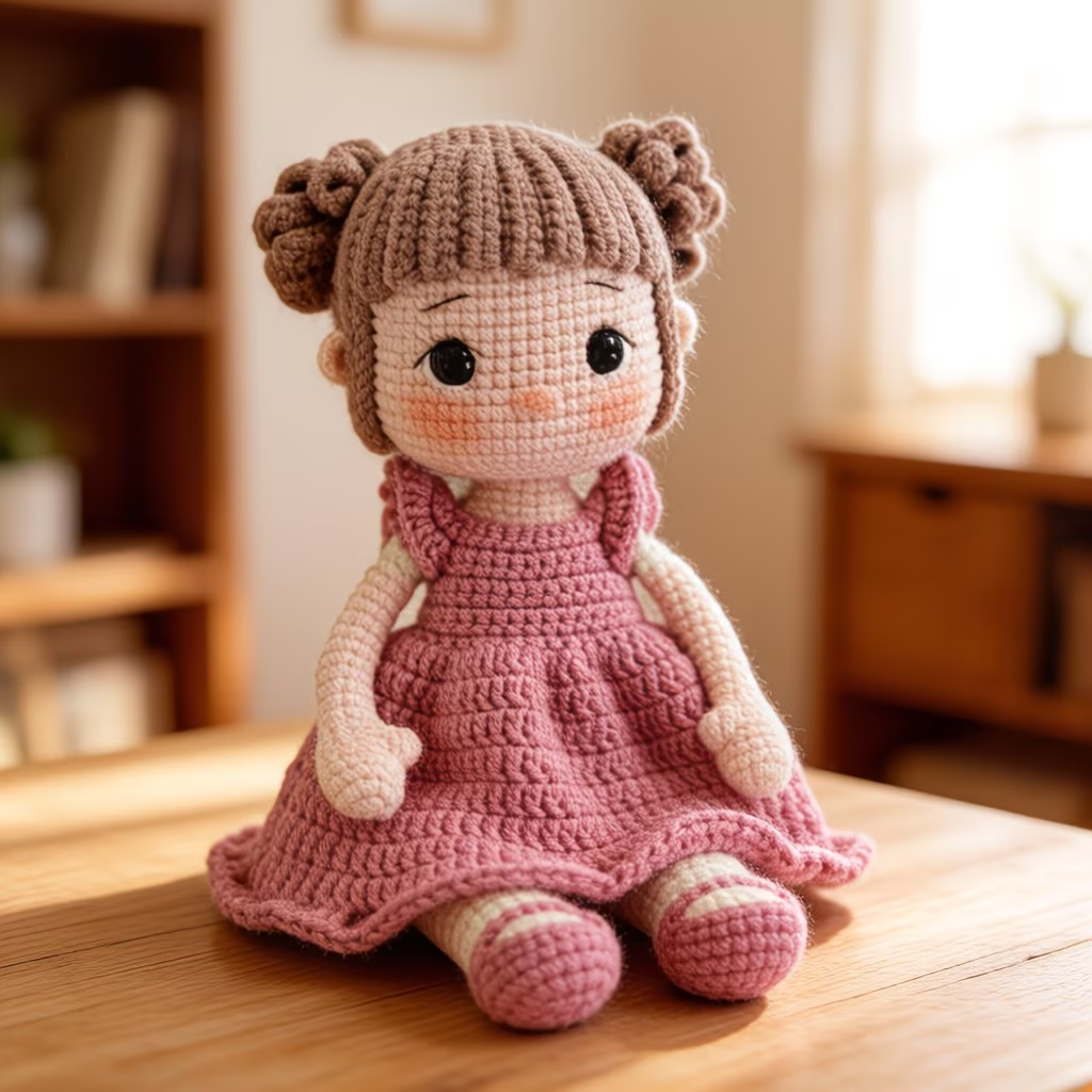 Dusty Pink Dress Doll Crochet Kit for Beginners | DIY Amigurumi Doll Set with Full Supplies & Easy Instructions | Adorable Handmade Gift for All Ages