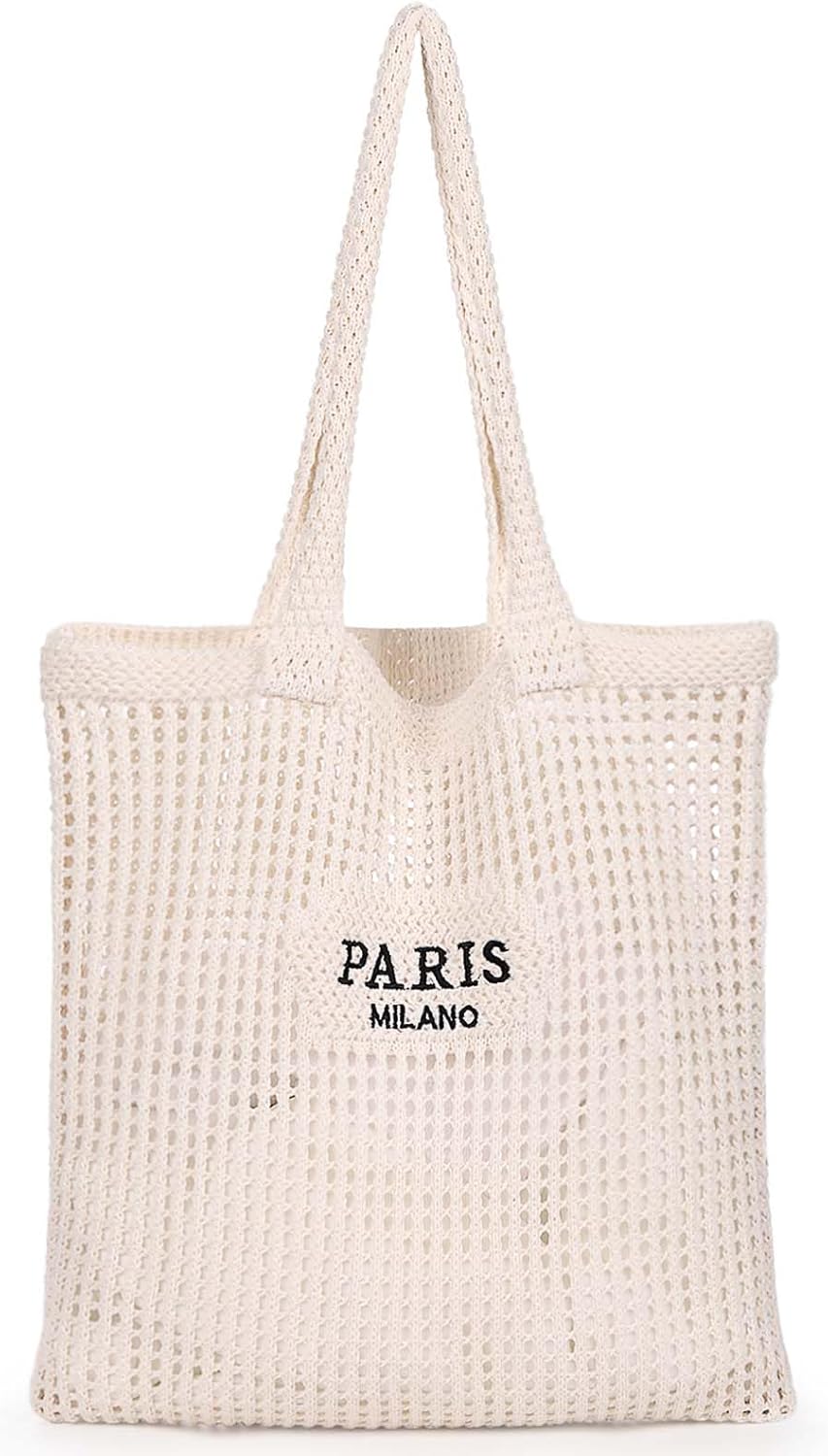 Crochet Tote Bag, Mesh Beach Bag Knit Summer Hobo Bag Vacation Boho Tote Bag for Women