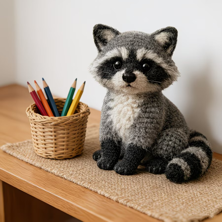 Grey Raccoon Crochet Plush Kit for Beginners | DIY Amigurumi Stuffed Animal Set with Yarn, Hook & Step-by-Step Tutorial | Cute Handmade Gift for Plush Lovers