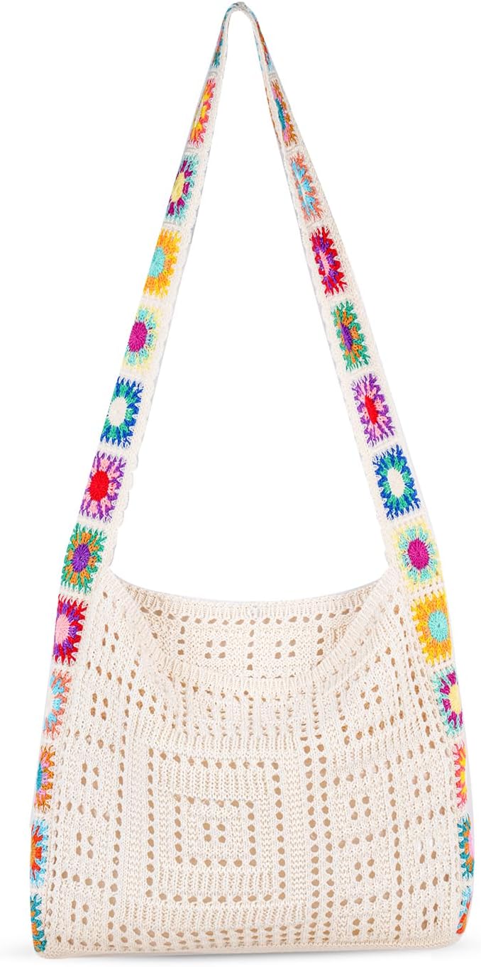 Crochet Beach Tote Bag Summer Vacation Hobo Tote Knit Bags for Women Mesh Woven Travel Crochet Purse Aesthetic Bag