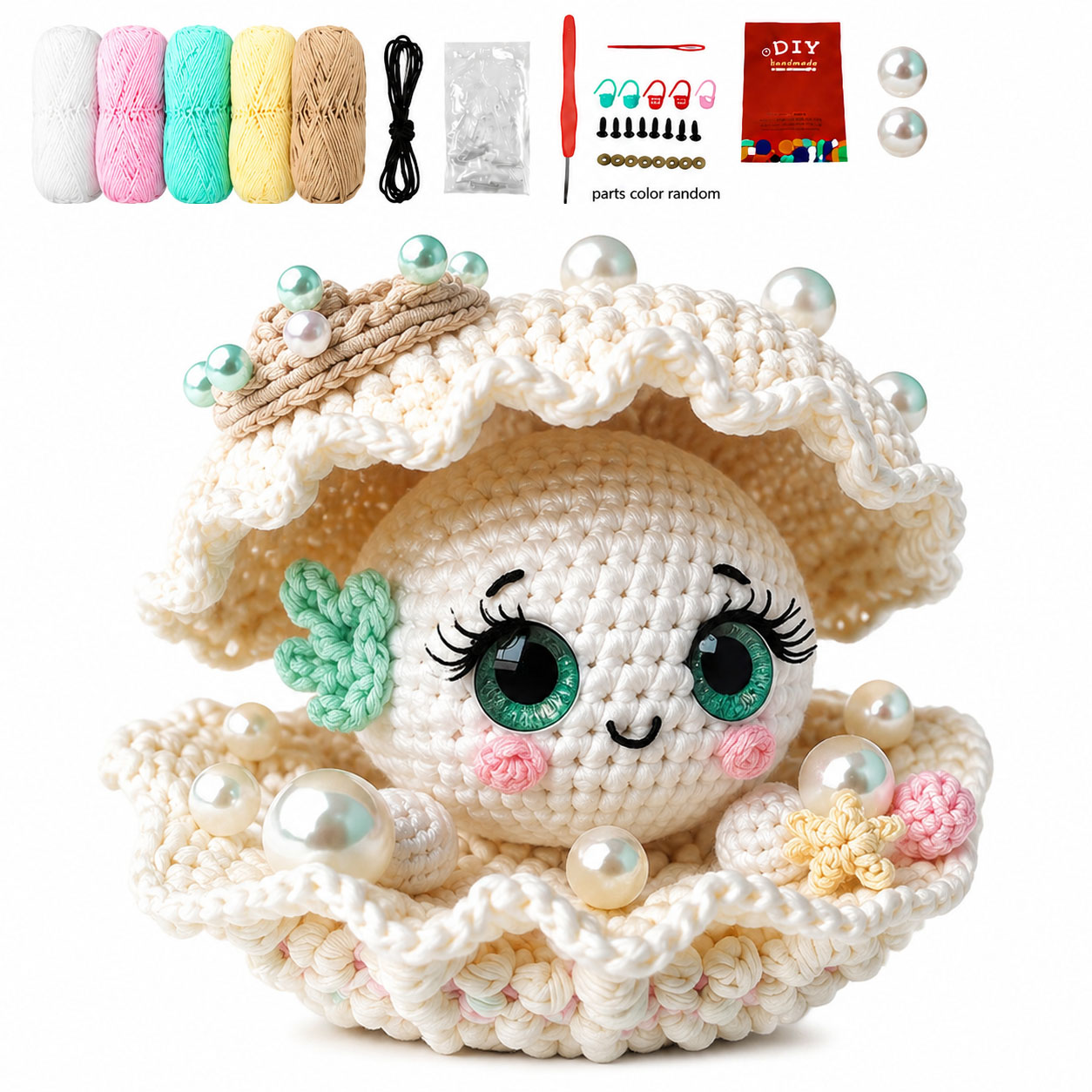 Shell Pearl Crochet Kit | Complete DIY Amigurumi Sea Shell Stuffed Animal Set with Yarn, Hook & Step-by-Step Guide | Perfect Gift for Crocheters