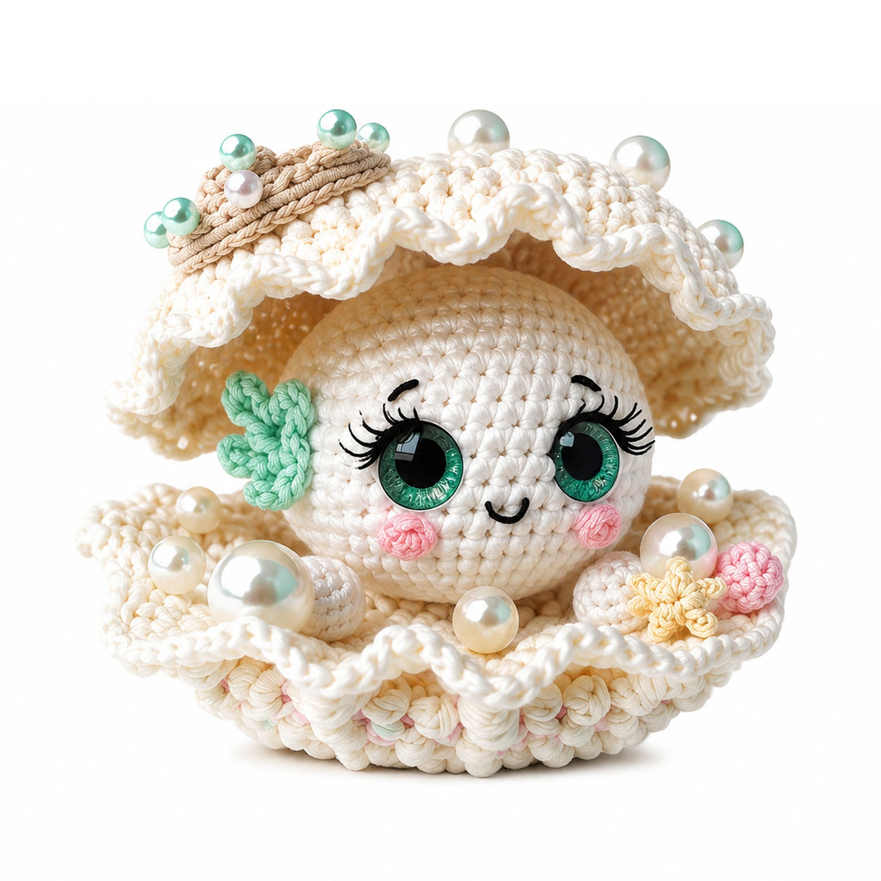Shell Pearl Crochet Kit | Complete DIY Amigurumi Sea Shell Stuffed Animal Set with Yarn, Hook & Step-by-Step Guide | Perfect Gift for Crocheters