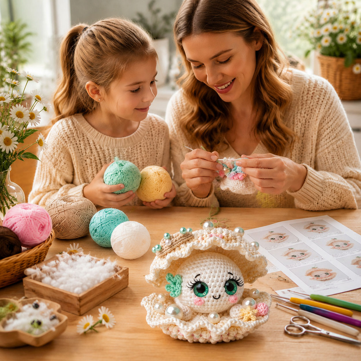 Shell Pearl Crochet Kit | Complete DIY Amigurumi Sea Shell Stuffed Animal Set with Yarn, Hook & Step-by-Step Guide | Perfect Gift for Crocheters