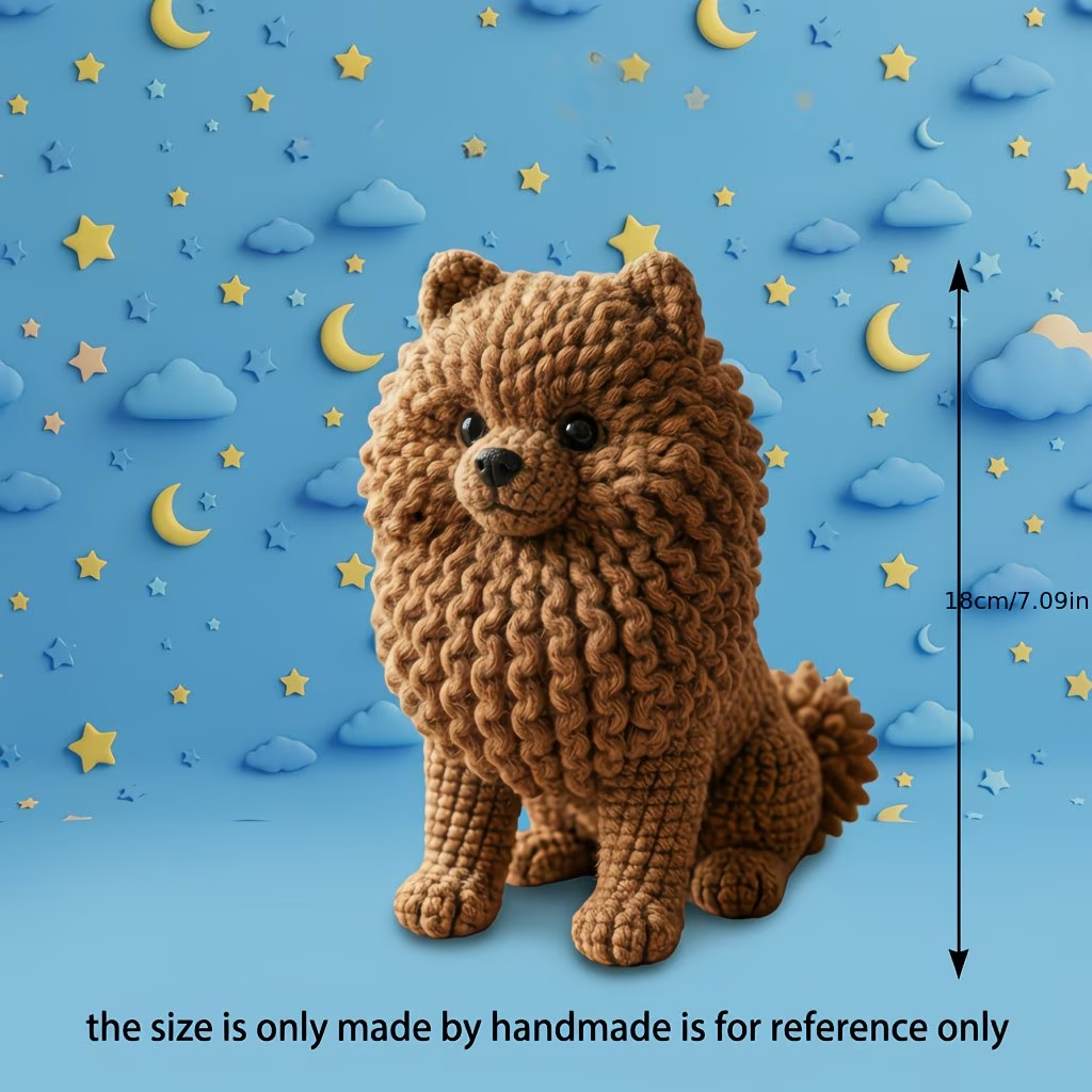 Fluffy Brown Pomeranian Crochet Kit for Beginners | DIY Amigurumi Stuffed Toy Set with Full Supplies & Easy Instructions | Adorable Handmade Gift for Craft Fans