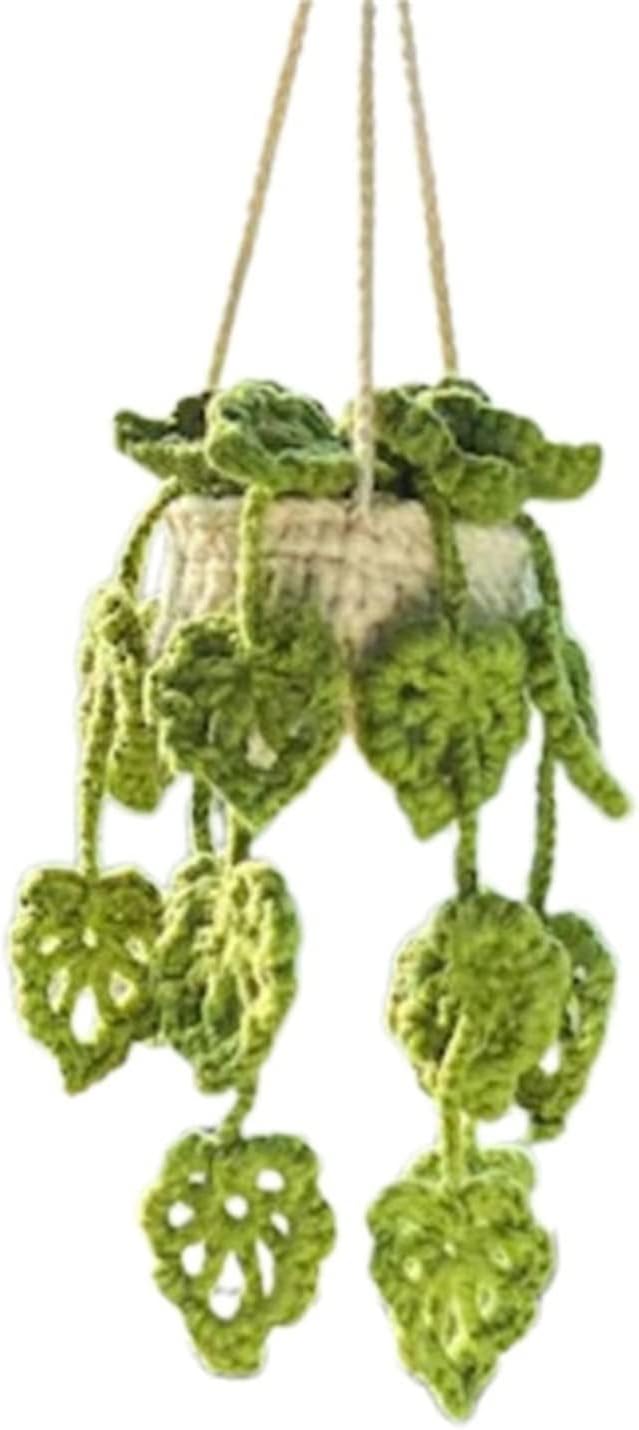 Cute Potted Plants Crochet Car Hanging Basket for Car Decor