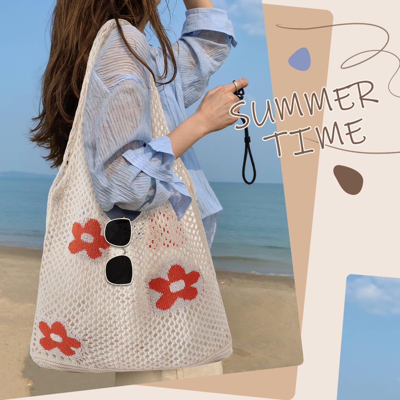 Crochet Beach Tote Bags, Stylish Mesh Beach Bags Shoulder Bag for Women, Cute Summer Vacation Boho Tote Bag