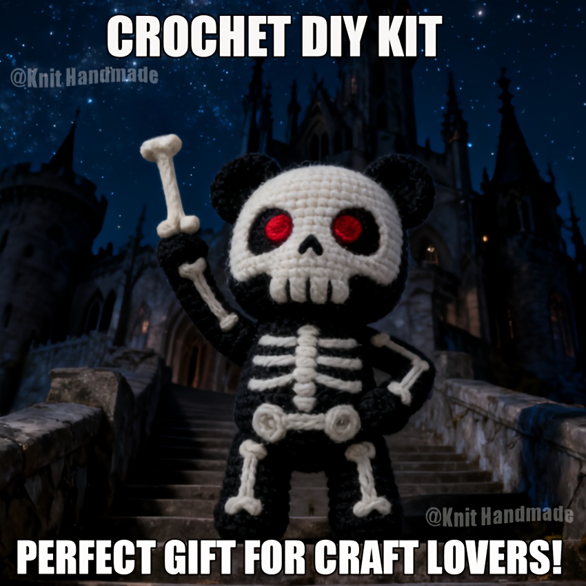 1pc Skull Bear DIY Crochet Kit - Extra 30% Soft Yarn + Tutorial Adult Handmade Car Ornament