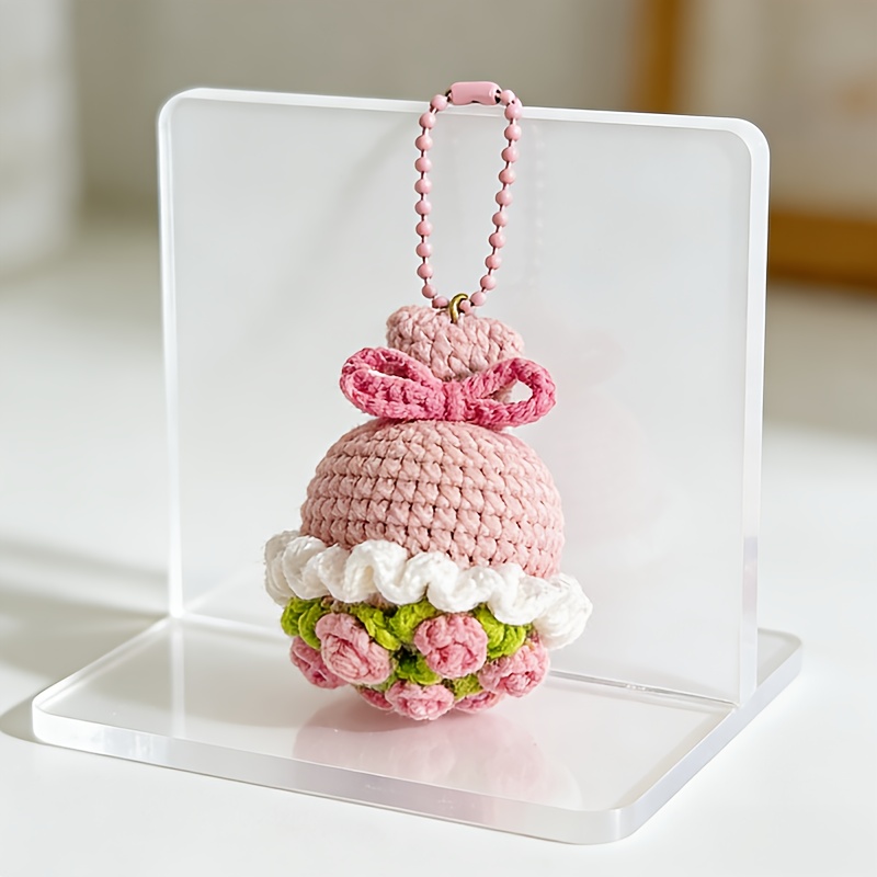 Gift for Her/Him 2pcs Handmade Crochet Mini Bouquet Keychain (pink+yellow), Cute Style Keychain, Car Bag Decoration, Holiday Party Gift Selection, Party Keychain Gift-Hookcrafted