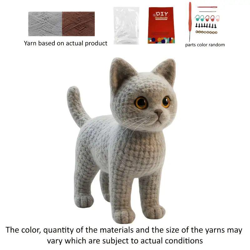 1pc Cute British Shorthair Cat Crochet Kit for Beginners, Complete Amigurumi Animal Doll Craft Set with All Materials And Tutorial, Handmade Knitted Gray Cat Plush, Perfect Gift for Cat Lovers, Home Decor
