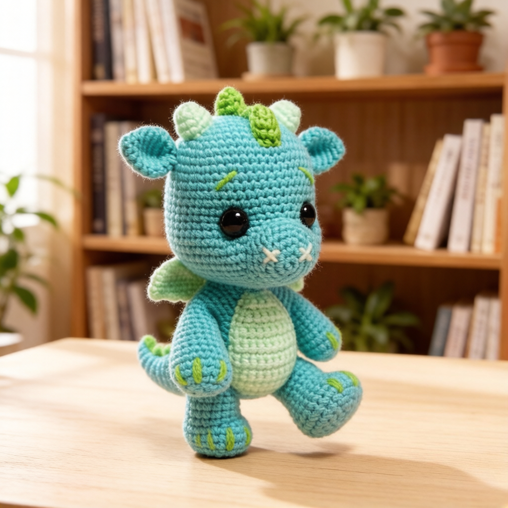 1pc Cute Blue Dinosaur Crochet Kit for Beginners, Complete DIY Amigurumi Dragon Plush Doll Craft Set with All Materials, Yarn, Tools & Tutorial, Handmade Knitted Turquoise Dinosaur, Perfect Gift for Kids, Fantasy Lovers, Home Decor, Easy & Fun