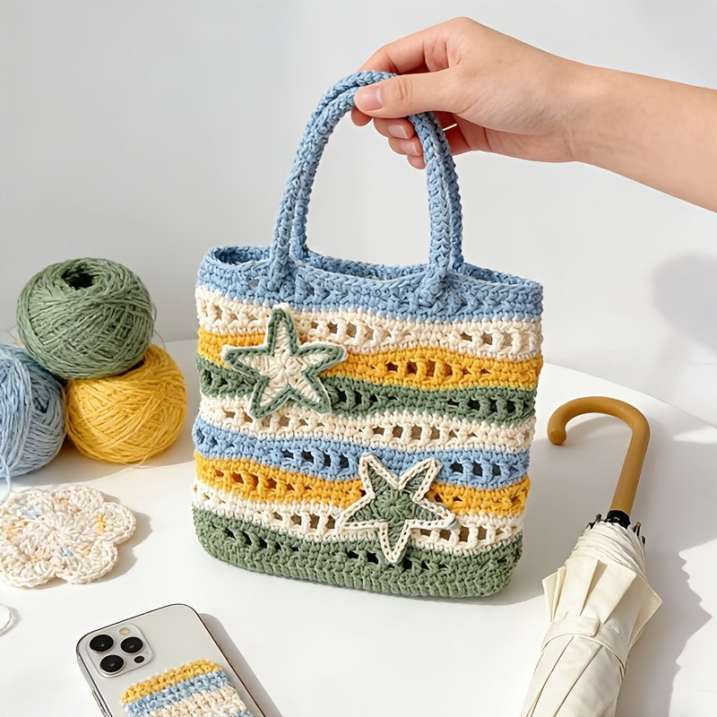 Summer Ocean Breeze Women's Shoulder Bag Material Pack [Unfinished] Crochet Kit Includes Yarn, Crochet Hook, Video Instructions and Tutorials.It Is a Perfect Birthday Gift for Adult Women Who Are Handmade Crochet Enthusiasts or Beginners, and Also