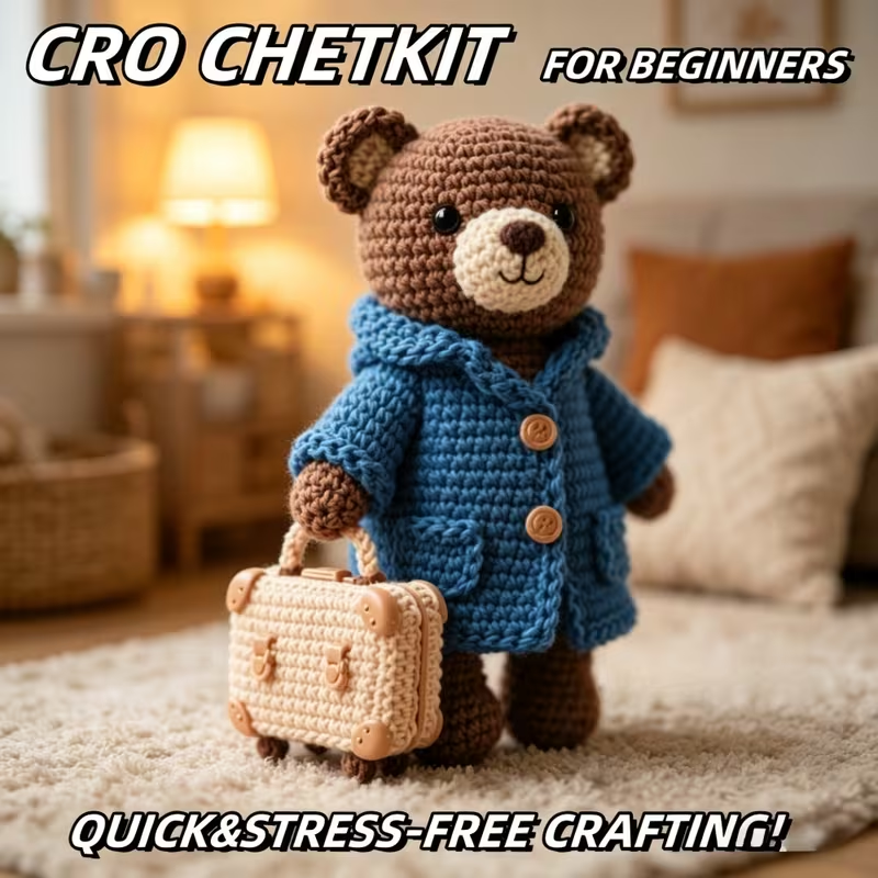 1pc Cute Bear Crochet Kit for Beginners, Complete Amigurumi Plush Bear Craft Set with All Materials, Yarn, Hook & tutorial, Unfinished Handmade Knitting Material Pack, Perfect Gift for Kids & Crochet Enthusiasts, Fun Home Decor Project for Adults