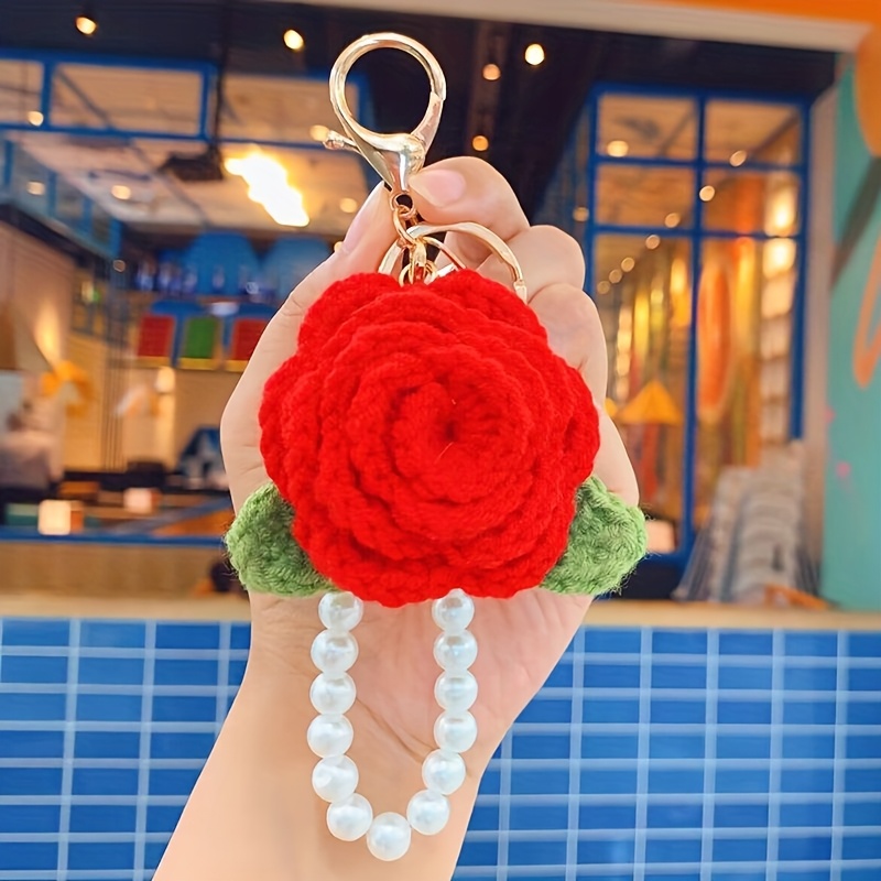 Handmade Knitted Rose-shaped Keychain for a Loved One