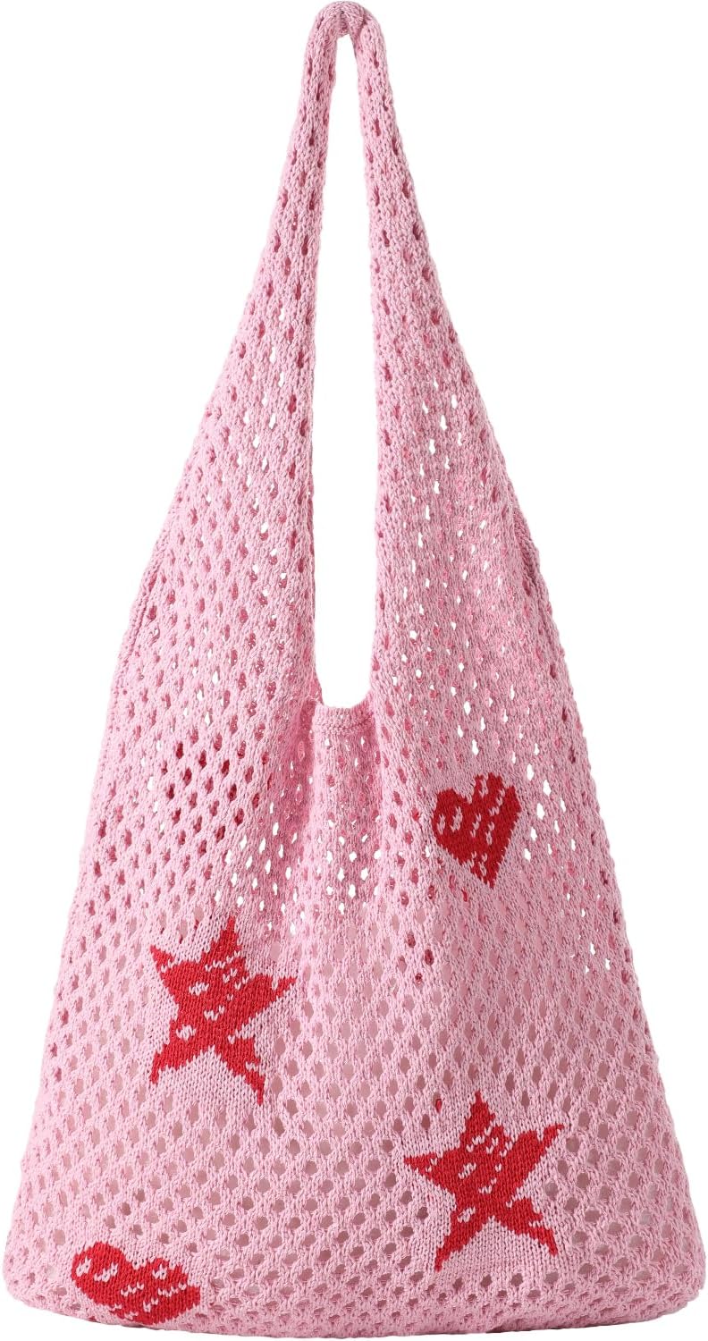 Crochet Beach Tote Bags, Stylish Mesh Beach Bags Shoulder Bag for Women, Cute Summer Vacation Boho Tote Bag