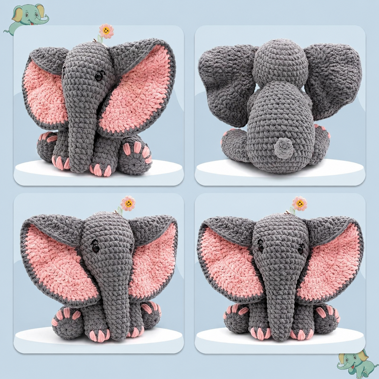 CODGP Beginner Crochet Kit – 33cm Elephant Amigurumi Set | Complete DIY Crochet Starter Kit with Yarn, Hooks & Step-by-Step Video Tutorial | Perfect Gift for Adults & Kids