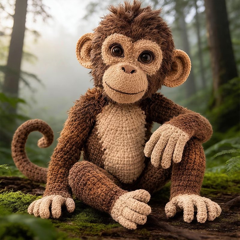 Crochet Kit for Beginners, DIY Monkey Amigurumi Crochet Kit with Step-by-Step Instructions, Complete Starter Kit with Yarn, Hooks & Accessories for Adults Kids, Handmade Craft Gift