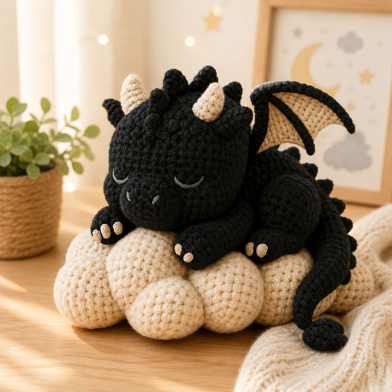 Crochet Kit for Beginners, DIY Black Dragon Amigurumi Crochet Kit with Step-by-Step Instructions, Complete Starter Kit with Yarn, Hooks & Accessories for Adults Kids, Handmade Craft Gift