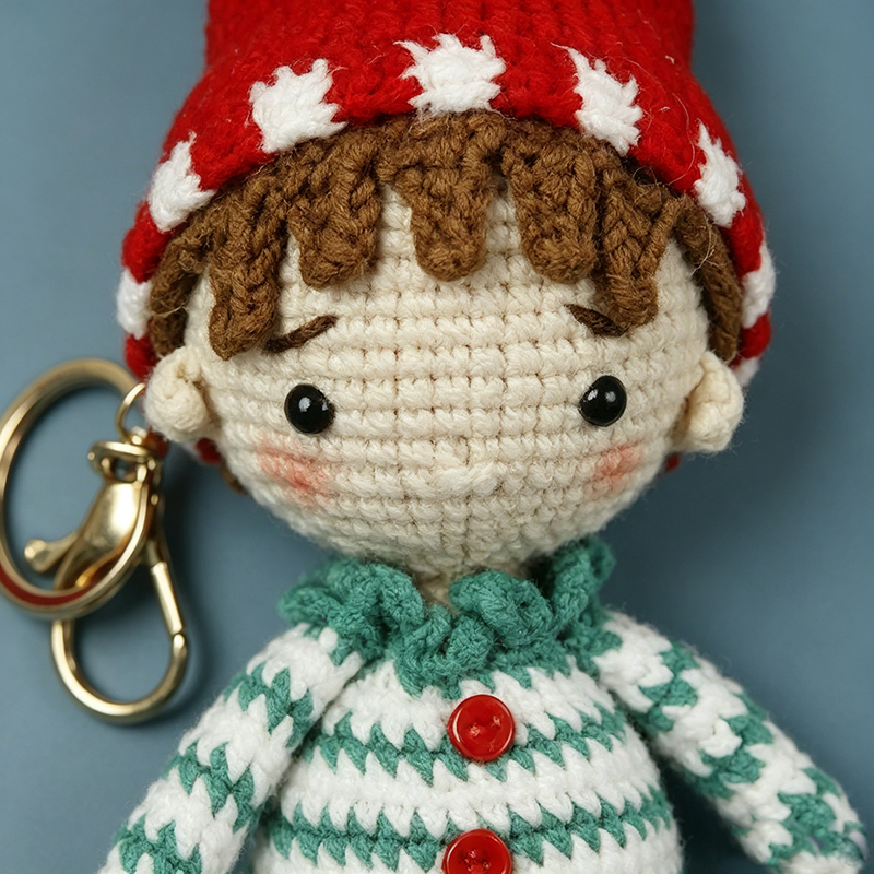 Handmade Crochet Elf Boy Keychain, Cute Knitted Gnome Doll Pendant, Christmas Holiday Decor Charm, Unique Handcrafted Gift for Kids Women Bag Backpack Keyring