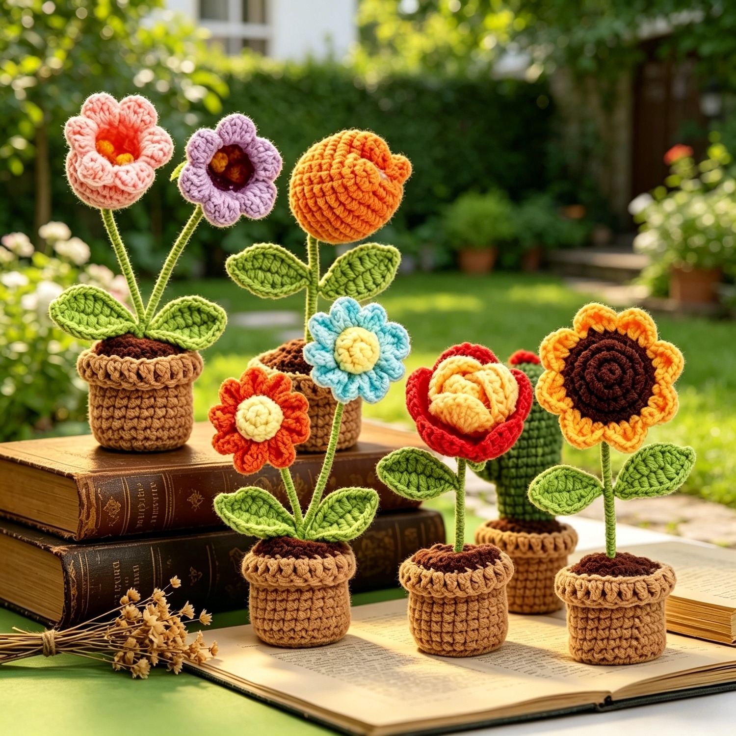 6Pcs Flower & Cactus Beginner Crochet Kit | DIY Amigurumi Potted Cactus & Flower Set with Yarn, Hook & Step-by-Step Tutorial | Cute Handmade Gift for Plant Lovers